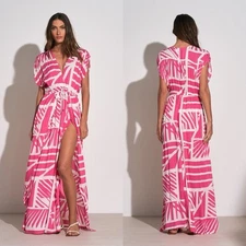 Elan Women Resort Swimwear Maxi Dress Swim Slit Coverup Pink Beach Boho Pool S