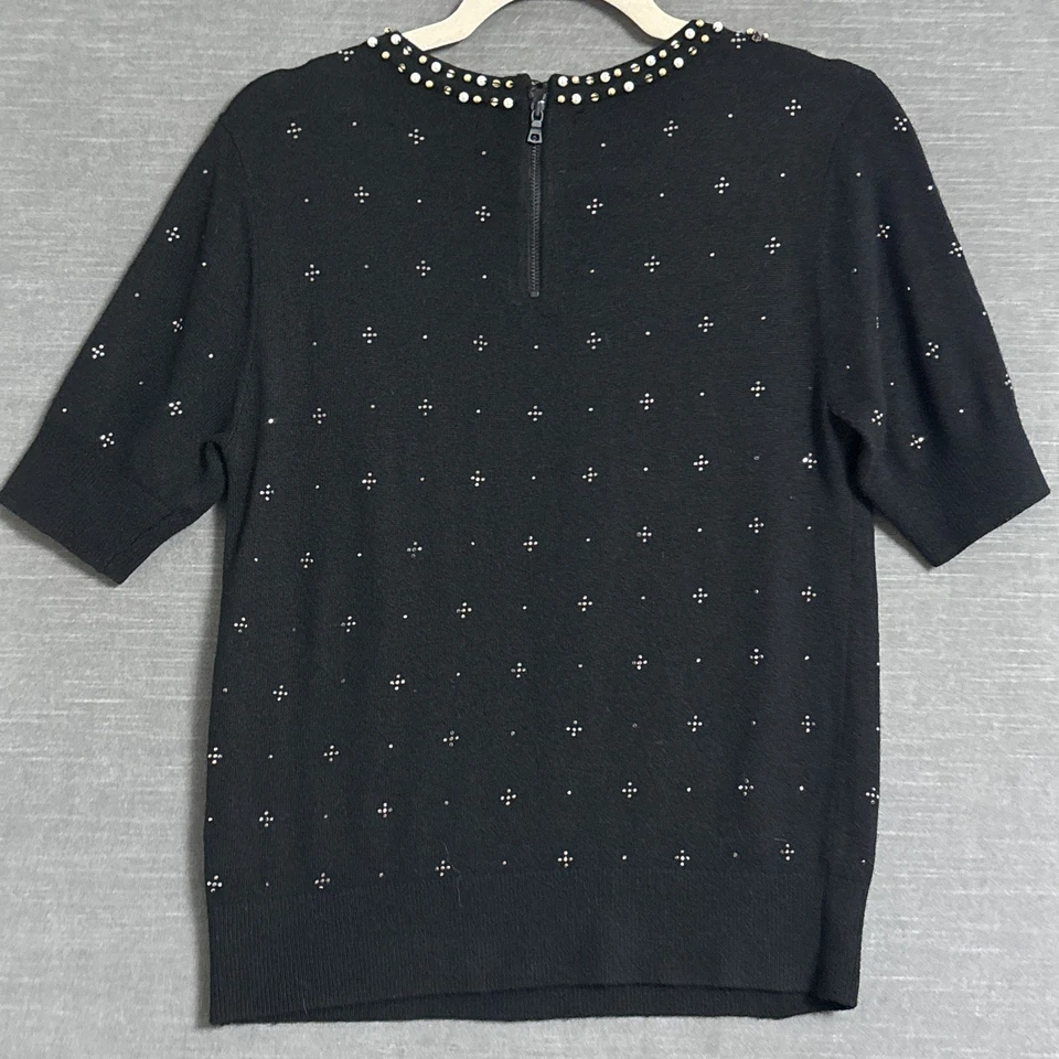 Suéter Alice Olivia S Negro Dorado Rojo Cuentas Lana Cachemira Angora Fiesta de Vacaciones Foto 3 de 4