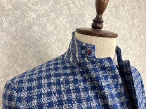 Isaia Napoli Blue White Check 100% Silk Half Lined Handmade Italian Blazer 40 - Picture 8 of 14