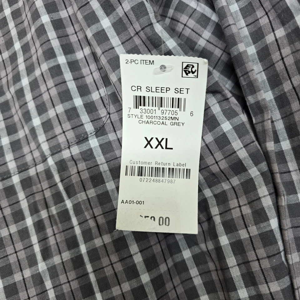 Club Room Plaid Pajama Set Mens 2XL Charcoal Grey 2 Piece Sleepwear $50 NEW - Image 4 of 4