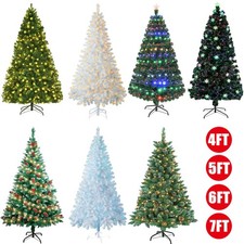 4/5/6/7FT Bushy Artificial Christmas Tree with LED Lights Indoor Outdoor XMAS