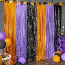 3 Pack Orange Purple Black Photo Booth Props Halloween Foil Fringe Curtains