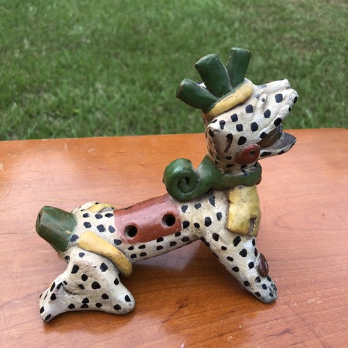 Extremely Rare Vintage 6" Aztec Mayan Clay Jaguar Man Ocarina Flute - Picture 12 of 15