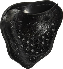 090 Custodia per manette aperta per cintura da lavoro - Basketweave in pelle nera