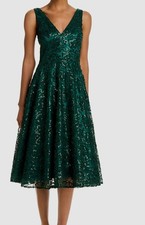 Eliza J Women's Green Sequin Soutache Sleeveless A-Line Dress Size 6