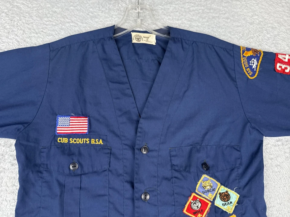 VINTAGE Cub Scouts BSA Shirt Youth Large Navy Official Uniform Patches San Diego - Image 4 of 4