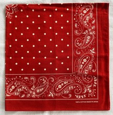 Vintage Bandana Red Cotton Polka Dot Border Paisley Handkerchief Kerchief 20"