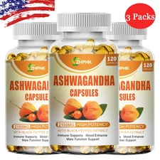 Organic Ashwagandha Capsules 5000mg 360 Capsules with Black Pepper Root Powder