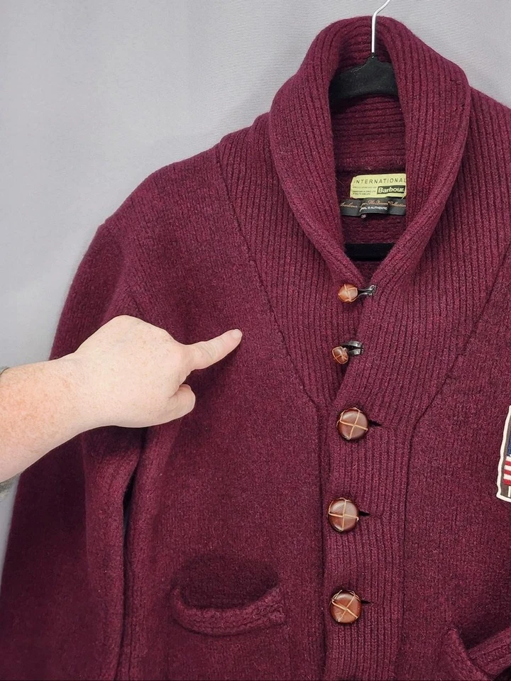Barbour International Steve McQueen Cardigan Mens XL Burgundy Shawl Collar - Image 4 of 4
