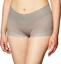 Maidenform Women's Dream Cotton Lace Boyshort, Steel Grey Dot, Medium