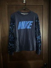 Nike Club Crew Sweatshirt Mens Medium Blue Camo Long Sleeve Crew Neck Jumper