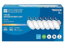 Utilitech Retrofit Kit White 4-in 650 -Lumens Switchable LED, Downlight 6 -Pack.