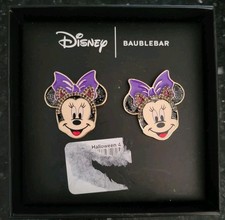 Disney Baublebar Minnie Mouse Stud Earrings Halloween Cat Ears Purple Bow NIB