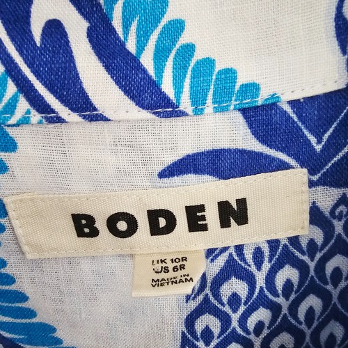 Boden Women's Linen Shirt UK 10 Blue White Pineapple Tropical Multi Geometric - Picture 5 of 9