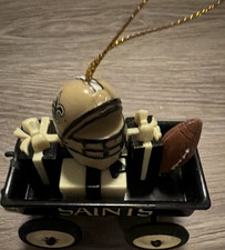 New Orleans Saints Mini Wagon Christmas Ornament w/ Helmet & Football Black Gold