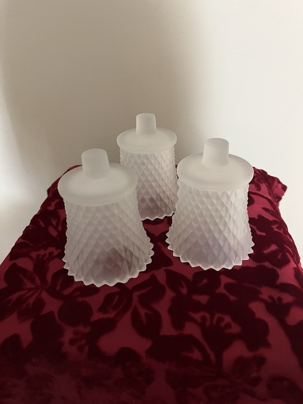 3 Home Interior White Frosted Diamond Cut Hobnail Glass Votive Peg