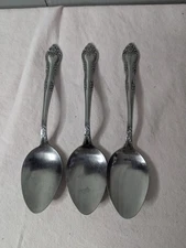 3 lot Rogers Stainless Dream Rose 7" soup spoon Korea flatware replacement flora