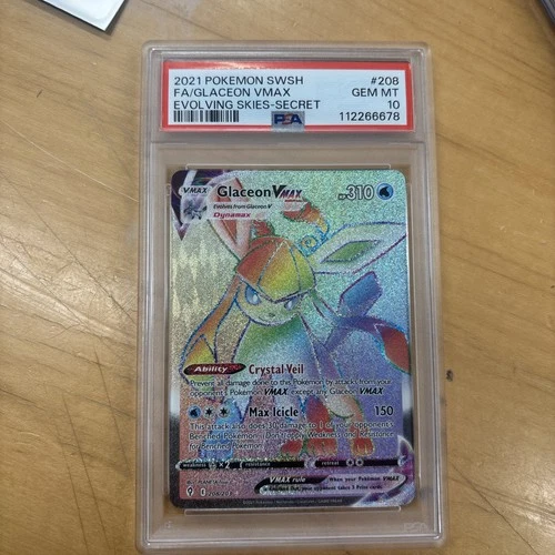 2021 Pokemon SWSH Evolving Skies Glaceon VMAX 208/203 FA Secret Rare PSA 10