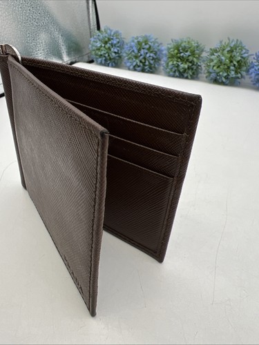 PRADA Bifold Wallet Men's Brown Saffiano Leather Money Clip Italy Authentic - Picture 4 of 18