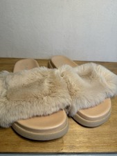 Women s Faux Fur Slide Slippers Camel Open Toe House Sandals US Size 9 New