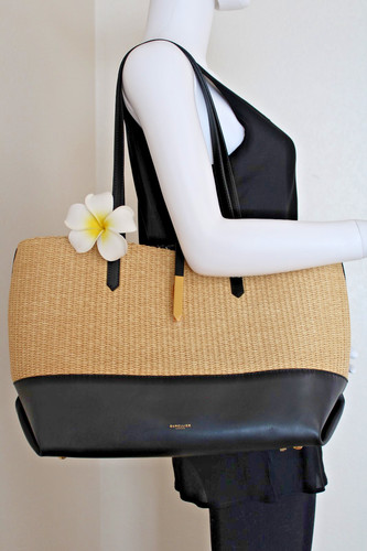 DeMellier Large Tokyo Tote in Warm Raffia and Black with Dustbag