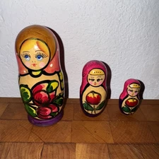 Authentic Russian Nesting Dolls 4 inches 3 Piece Set