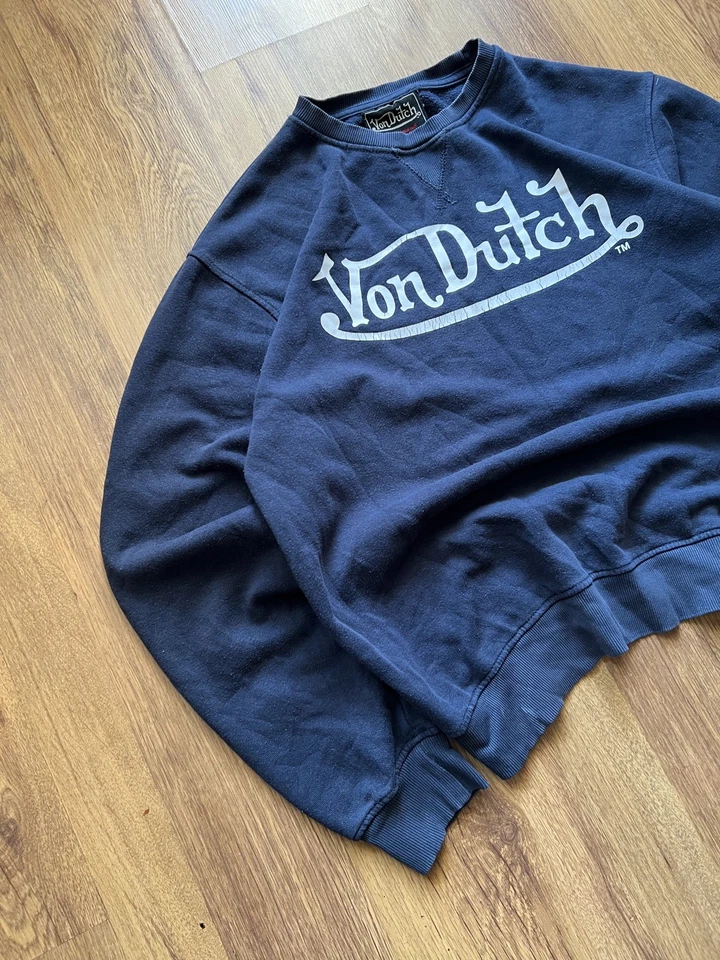 Sudadera De Colección Von Dutch Logo Grande Para Hombre XL Azul Marino Cuello Redondo Y2K Foto 3 de 4