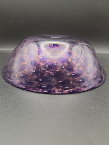 Michael Egan Vt 2001 Purple Gold Sprinkled Controlled Bubble Galaxy Glass Bowl - Picture 17 of 17
