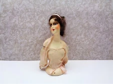  Vintage OKG Chalkware Pincushion HALF DOLL Boudoir Woman Long Hair 7" Tall