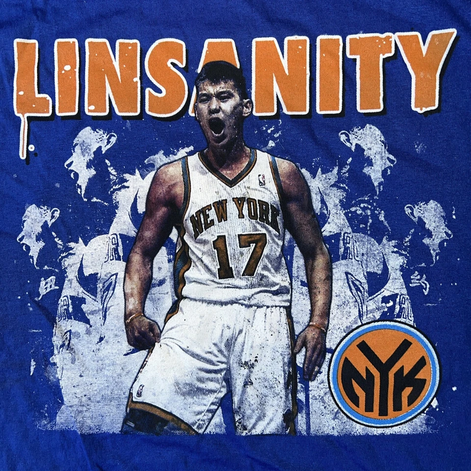 Camiseta NBA New York City NYC Knicks Jeremy Lin 'LINSANITY' XL Azul Oficial Nueva Foto 3 de 4