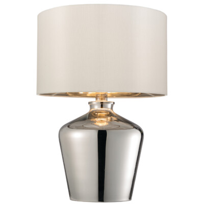 Moderne Spiegel Tischlampe Glanz Chrom Glas & Elfenbein Schirm Funktion Nachttischlampe