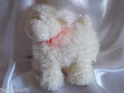 Doudou, peluche chien, mouton blanc, noeud rose, Lambert Aurora