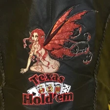 Black Leather Moto Texas Hold em Vest USA Bikers Dream Apparel womens Snap Sz L