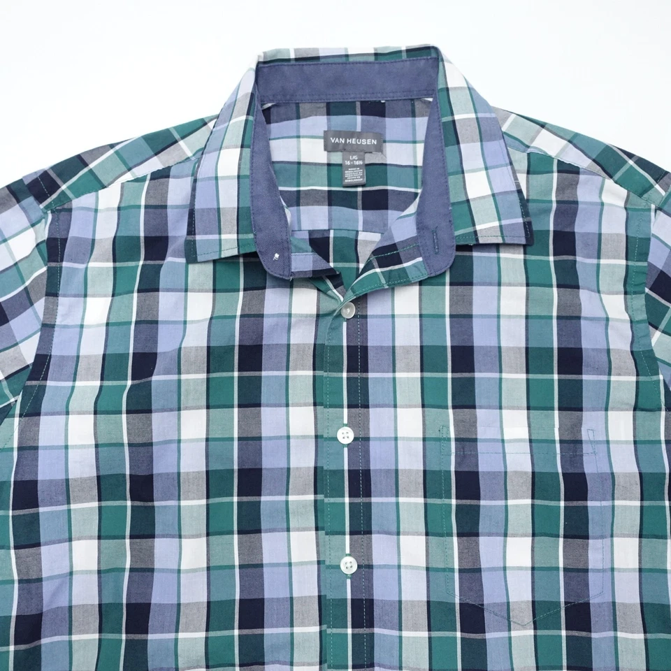 Camisa de vestir Van Heusen para hombre talla 16-16,5 multicolor a cuadros manga larga cuello Foto 2 de 4