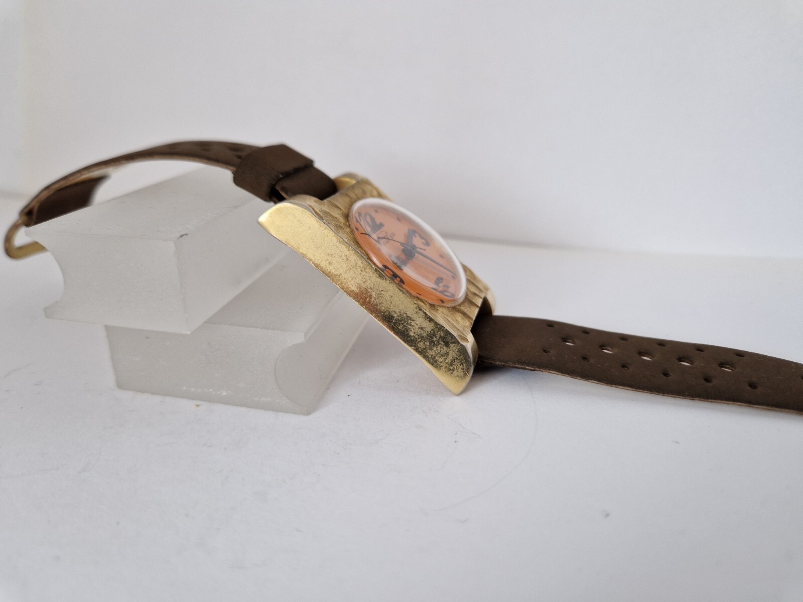 BULER Rectangular Orange Dial -Gold Plated - Mech… - image 5