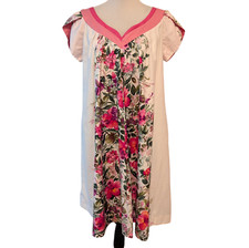 Vintage Waltah Clarke Women OS Pink White Floral Pockets Shift MuuMuu Dress Flaw