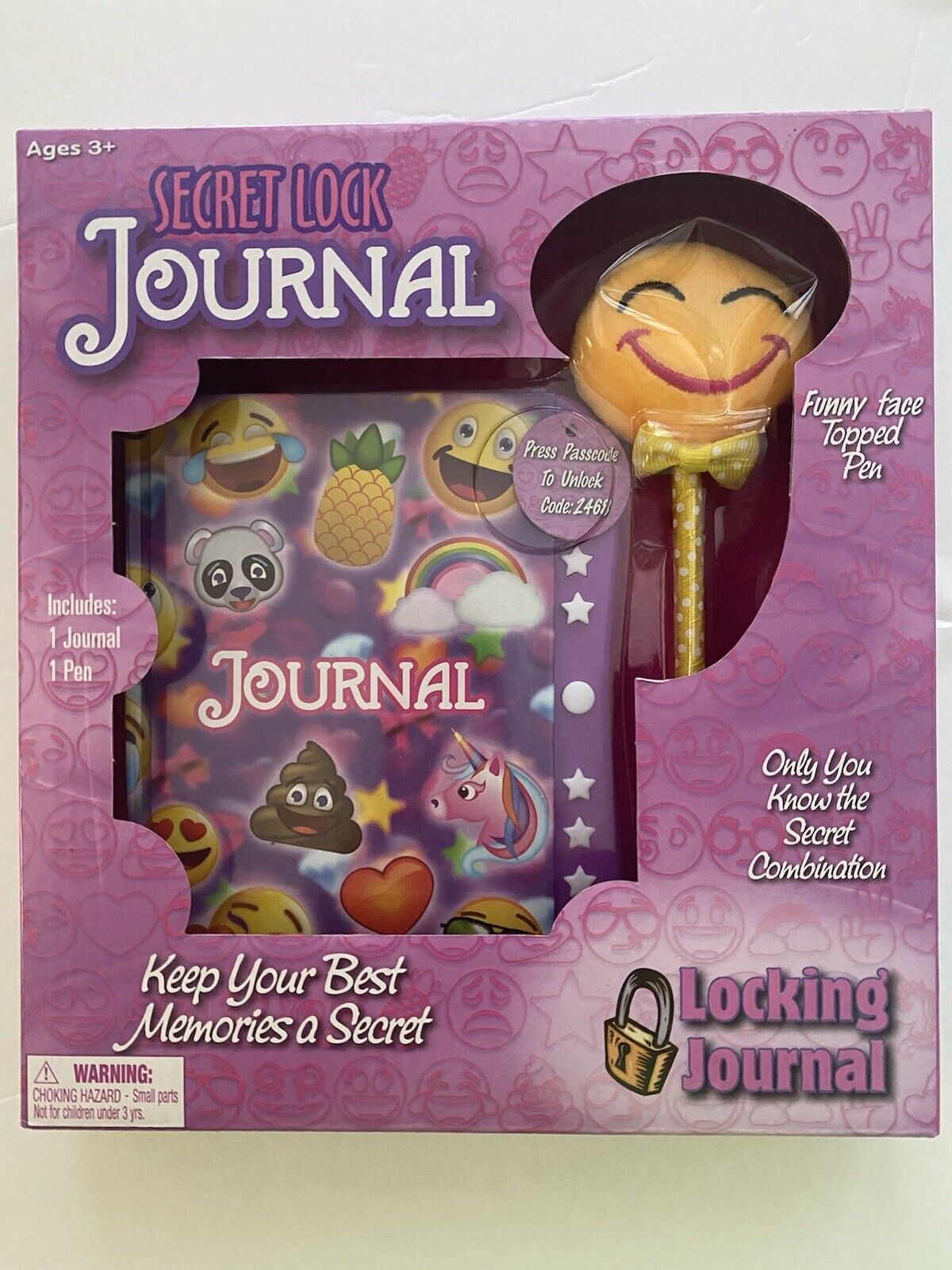 NEW Girl’s Diary Secret Lock Journal with Emoji Pen Toy Purple F
