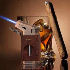 Torch Lighter with Cigar V Cutter Butane Lighters Jet Flame Windproof Gifts