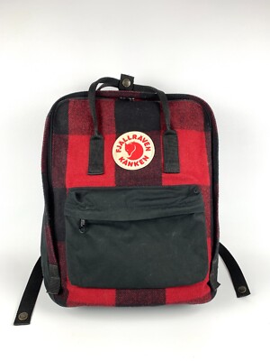 FJallraven Kanken Re-Wool Buffalo Check Plaid Backpack Red Black With G1000 Pad