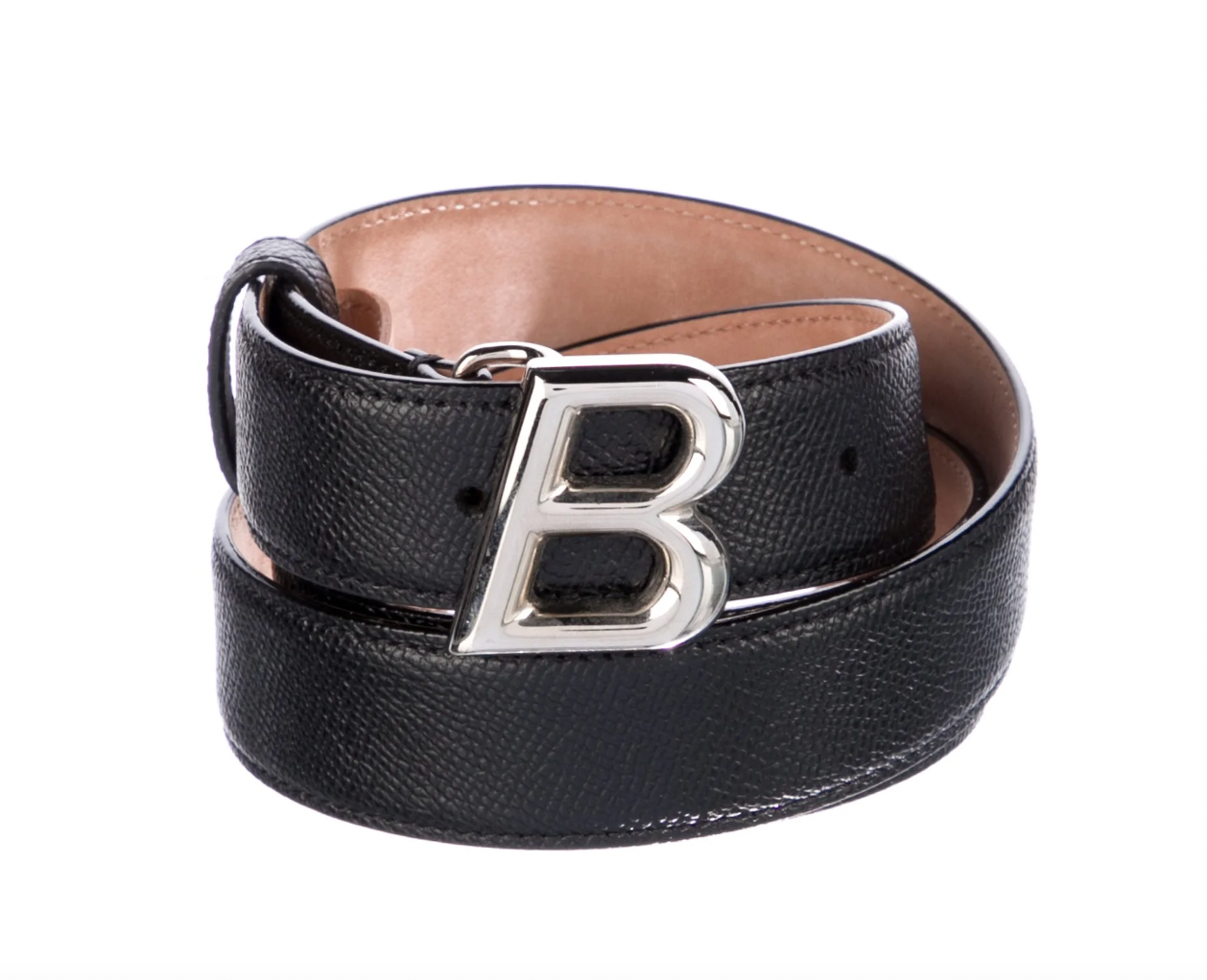 Bally Ebossed Leather U-B Buckle Skinny Belt EU 115 US 46 Black New