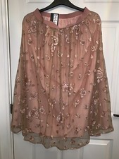 M S Collection Dusted Pink Silk Embroidered Midi Skirt 10 Brand New RRP  49.50