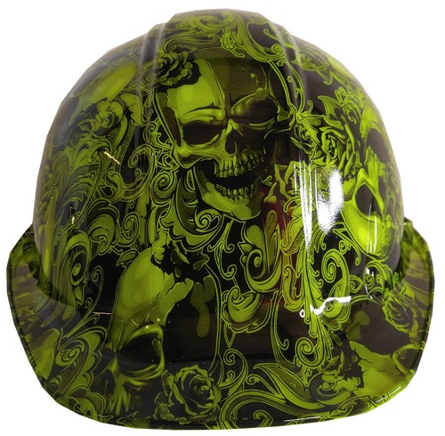 Hydro Dipped Hard Hat SL Series Hi-Vis Green Filigree Skulls - Picture 2 of 7