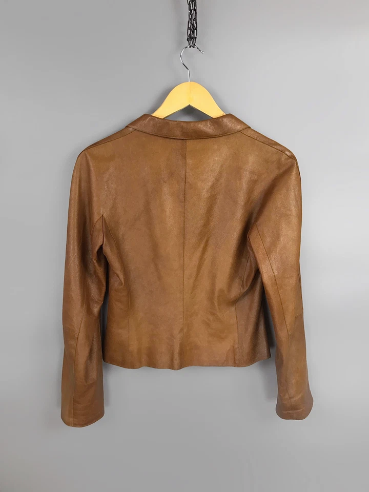 Chaqueta de cuero marrón MOSCHINO barata y elegante vintage rara para mujer talla 38 / EE. UU. 8 Foto 4 de 4