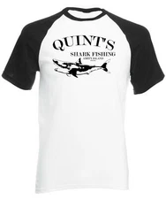 Quints Shark Fishing Mens Short Sleeve Baseball Shirt Funny Jaws Great White