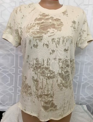 Iro Top Cream Shredded Inside Sheer Pattern Size S