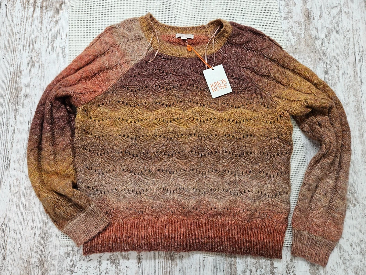 Knox Rose Women's Marled Knit Crewneck Pullover Sweater - Large Rust Brown