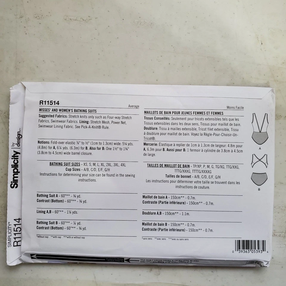 Simplicity R11514 Swimsuit Bathing Suit One-Piece Madalynne Miss XS - 4XL UNCUT - Image 3 of 4
