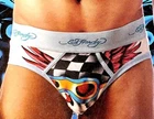 ED HARDY Hip Brief Racing Skull Tattoo Print Cotton Men's Large NEW