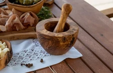 5" Wooden Mortar and Pestle Set Olive Wood Grinder Tool Herbs Garlic Crushing