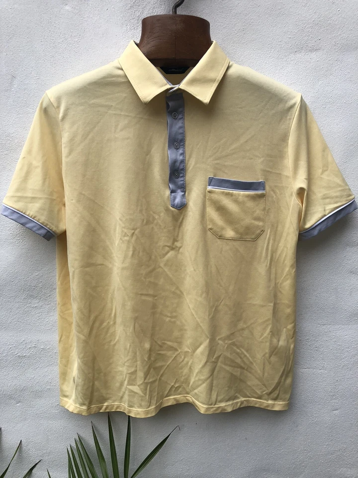 Vintage St Michael Yellow Polo Shirt Men's Large SS UK Made M&S Mod Ska PTP 22" - Image 2 of 4